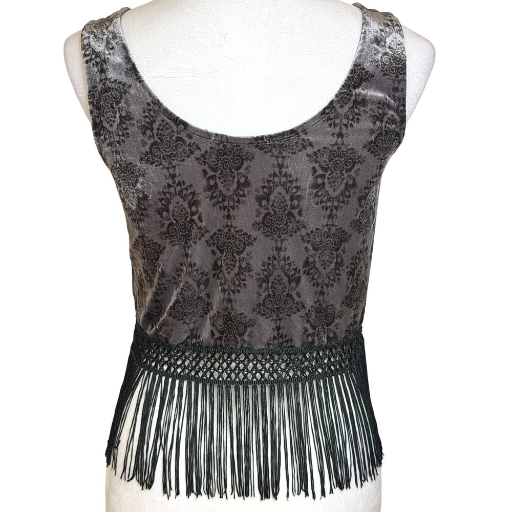 Y2K Velour Burnout Fringe Hem Tank Top Womens S Boho Festival Indie Sleaze USA - Picture 2 of 9